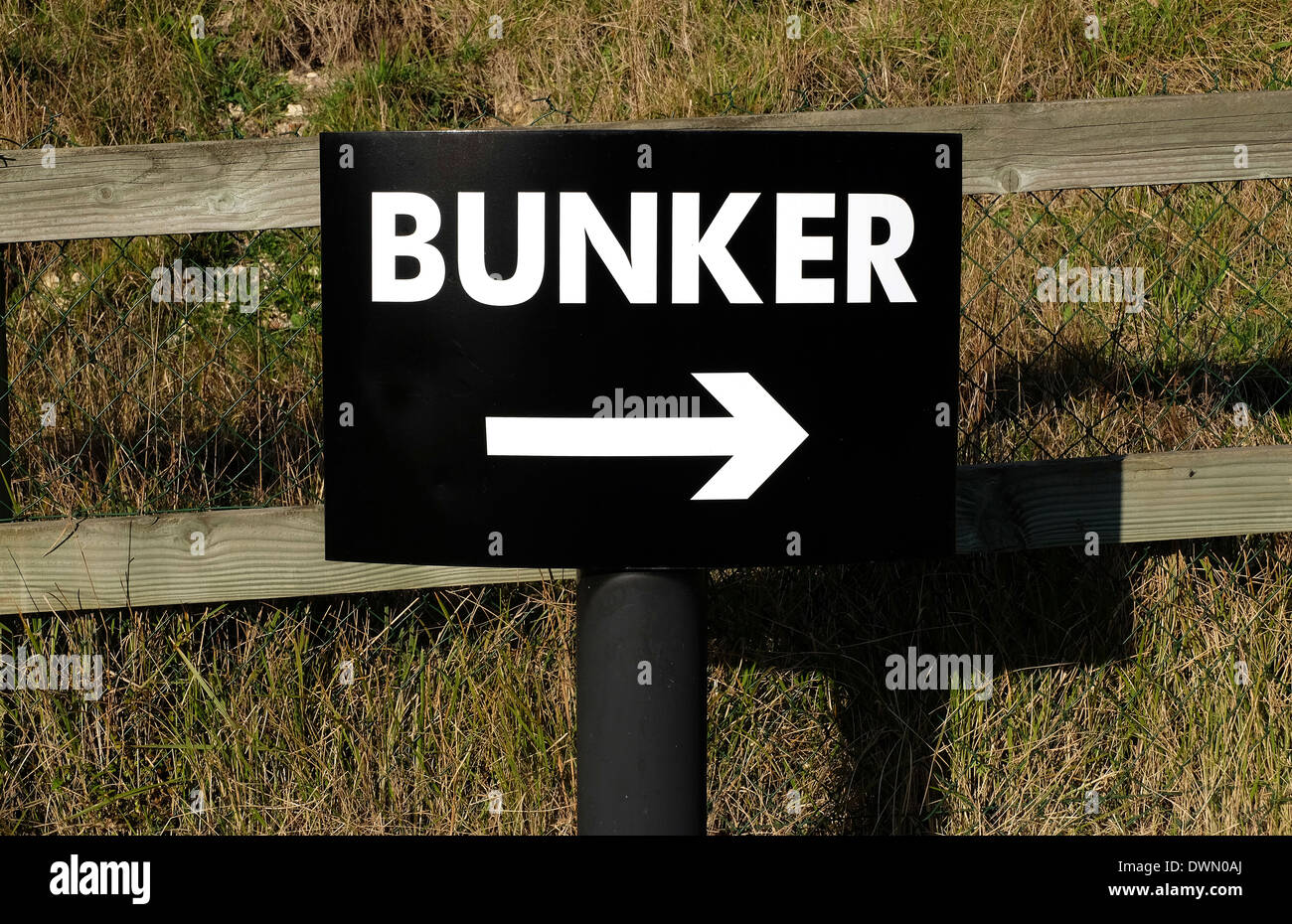 bunker sign at the caen memorial, normandy, france Stock Photo