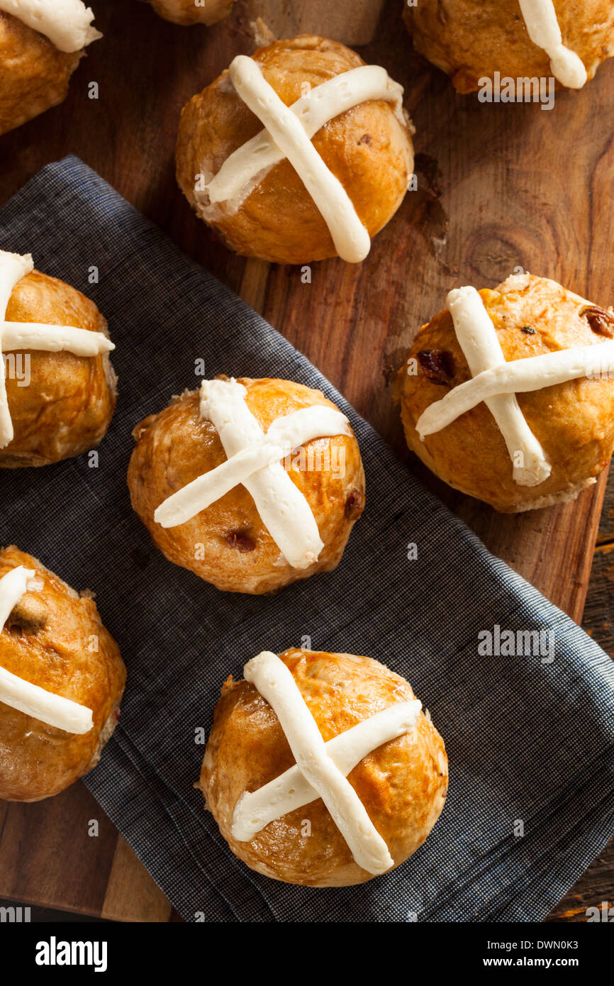 Homemade Hot Cross Buns with Cranberries for Easter Stock Photo