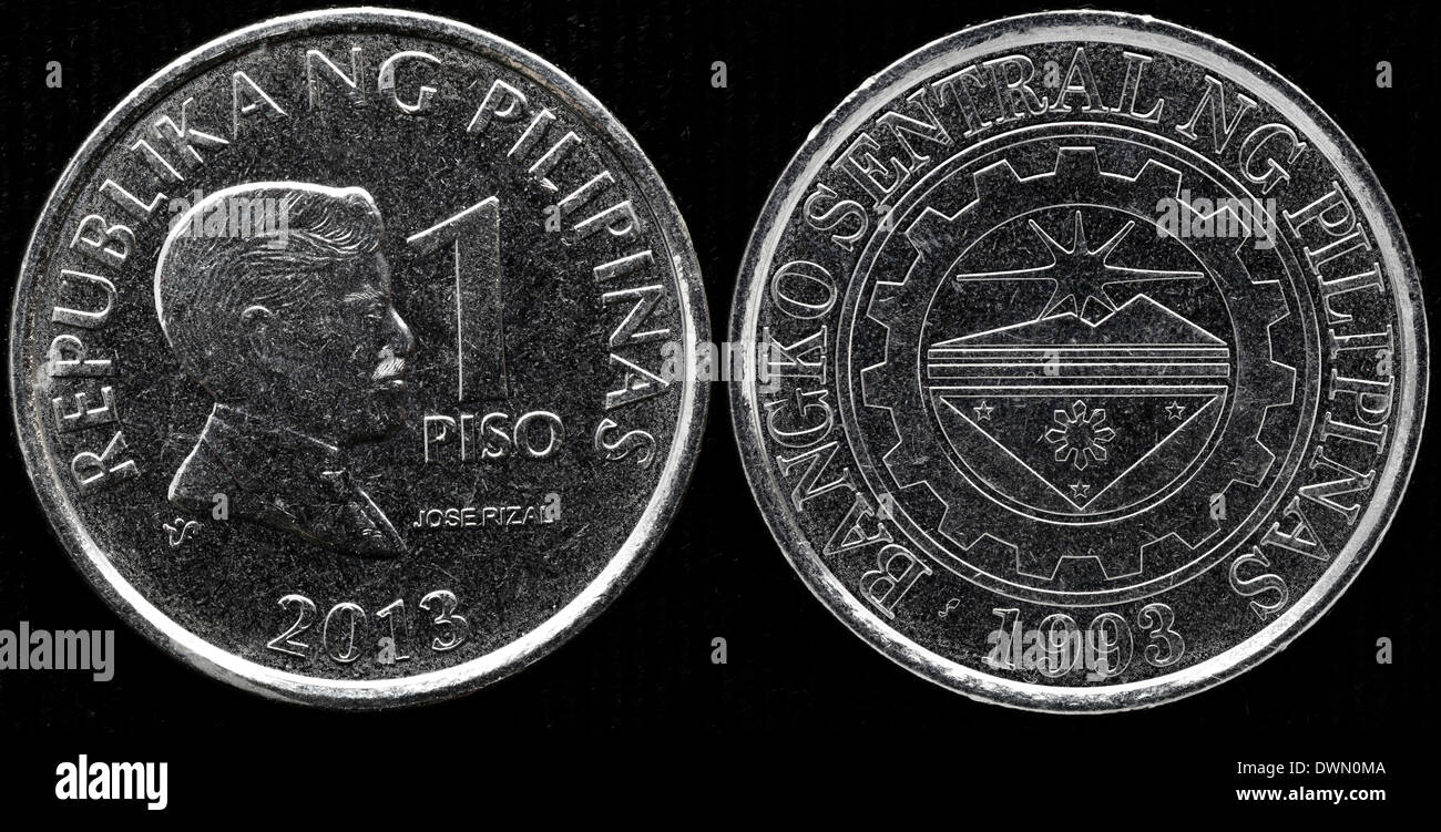 1 Piso coin, Jose Rizal, Philippines, 2013 Stock Photo
