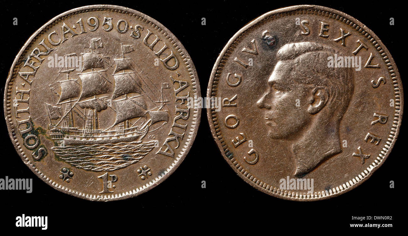 1 penny coin, South Africa, 1950 Stock Photo