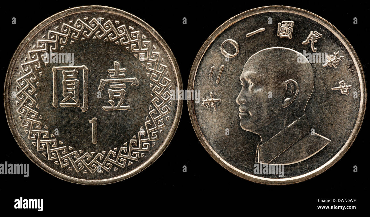 1 Yuan coin, Chiang Kai-shek, Taiwan Stock Photo