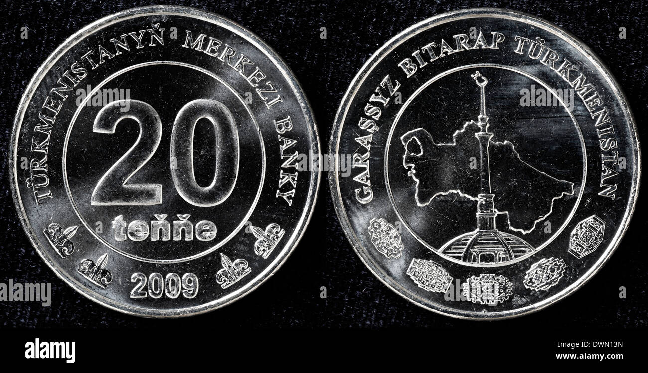 20 tenge coin, Turkmenistan, 2009 Stock Photo