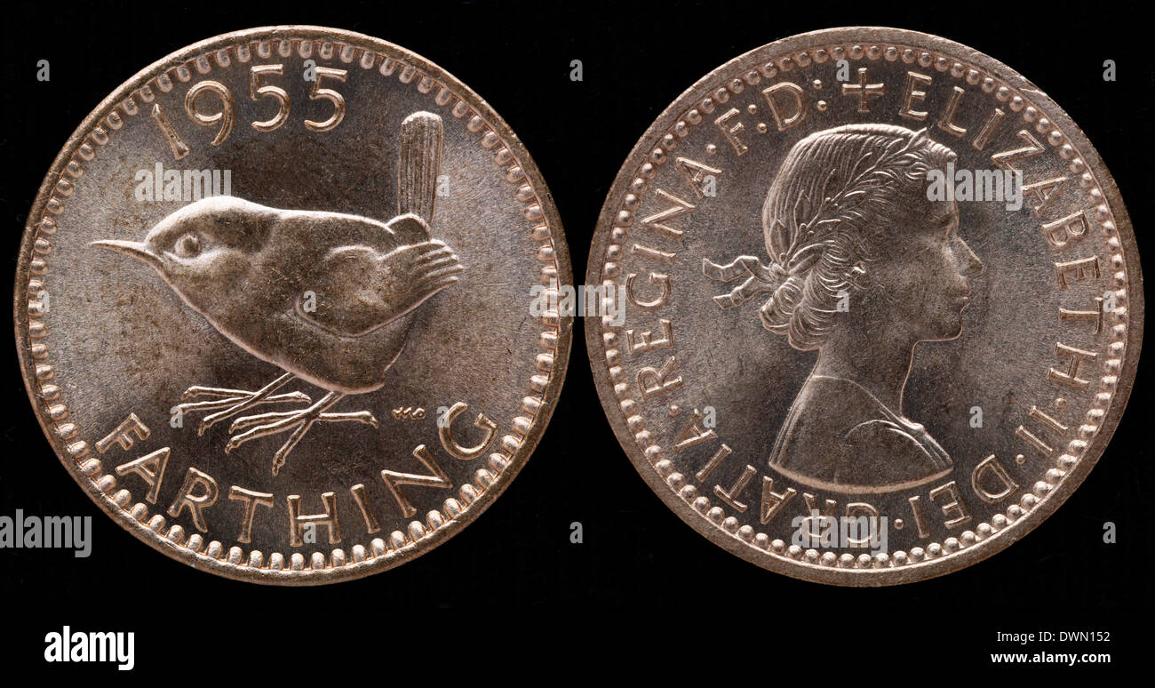 1 Farthing (1/4 penny) coin, UK, 1955 Stock Photo