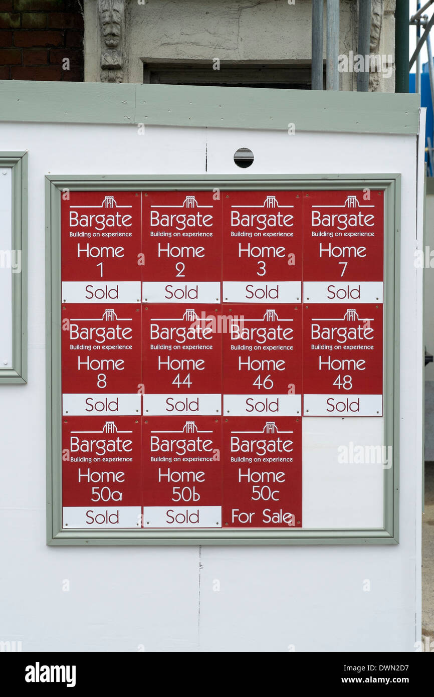 Notice board showing the number of new houses sold in a UK property