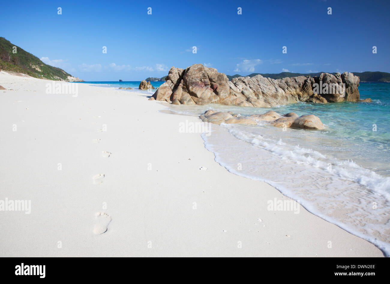 Footprints on Nishibama Beach, Aka Island, Kerama Islands, Okinawa, Japan,Asia Stock Photo
