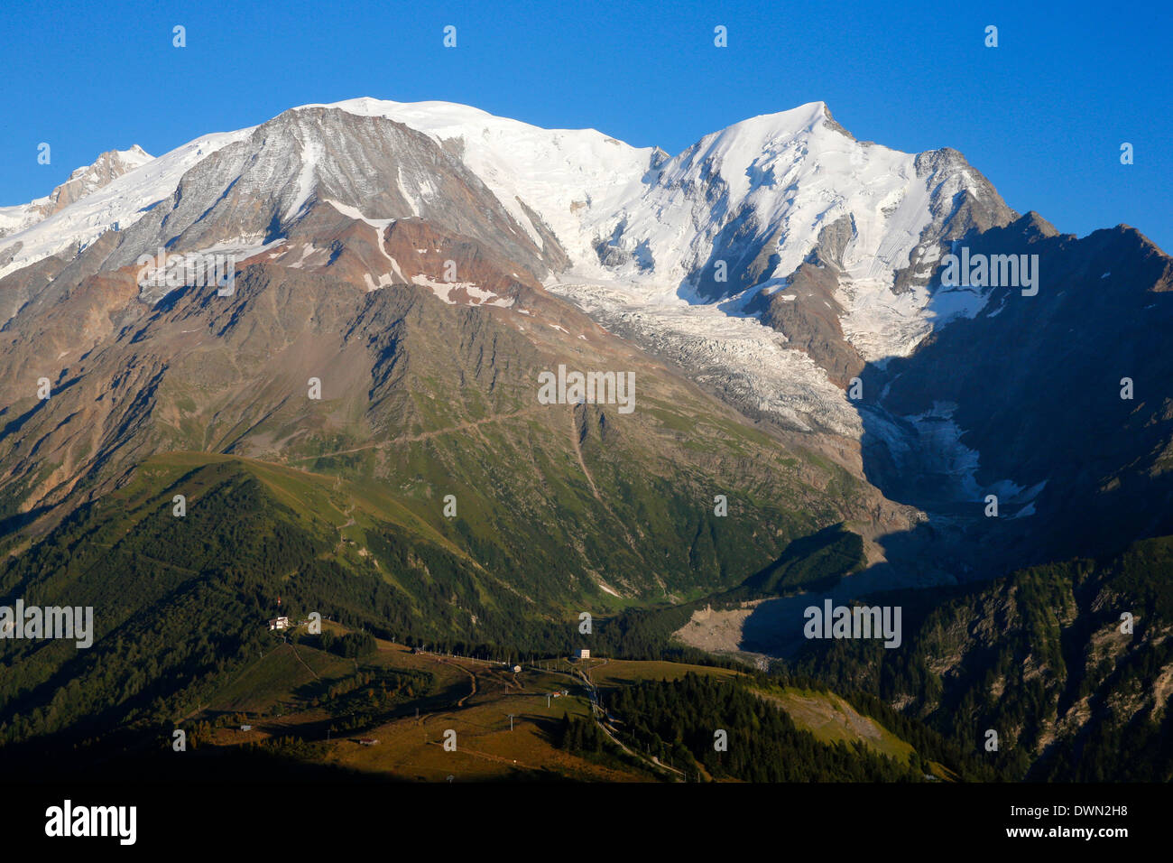 Mont Blanc, the highest mountain in Europe at 4810 m, Haute Savoie, French Alps, France, Europe Stock Photo