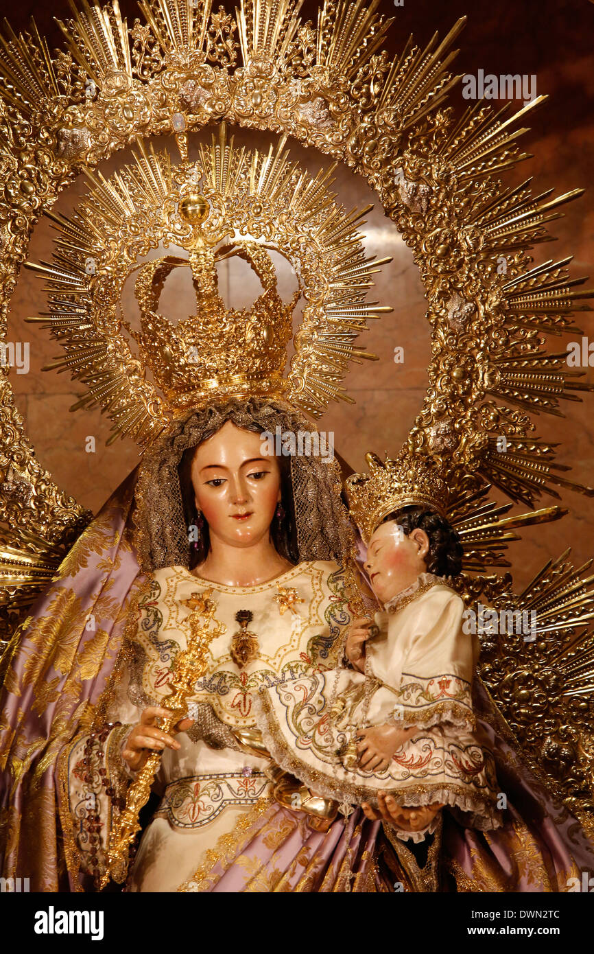 Crowned Virgin and Child statue in Nuestra Senora de la Esperanza Stock