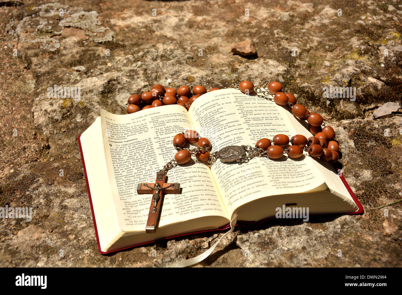 Bible and rosary, Herault, Languedoc, France, Europe Stock Photo