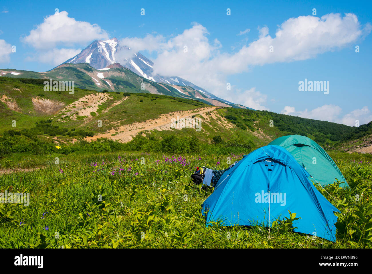 Camping below the Vilyuchinsk volcano, Kamchatka, Russia, Eurasia Stock Photo