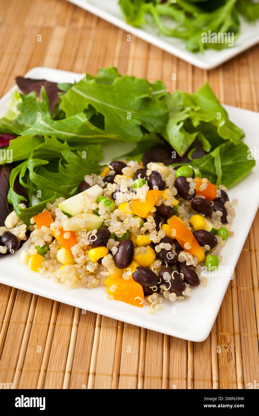 Plate of quinoa vegetable salad and field greens Stock Photo Alamy