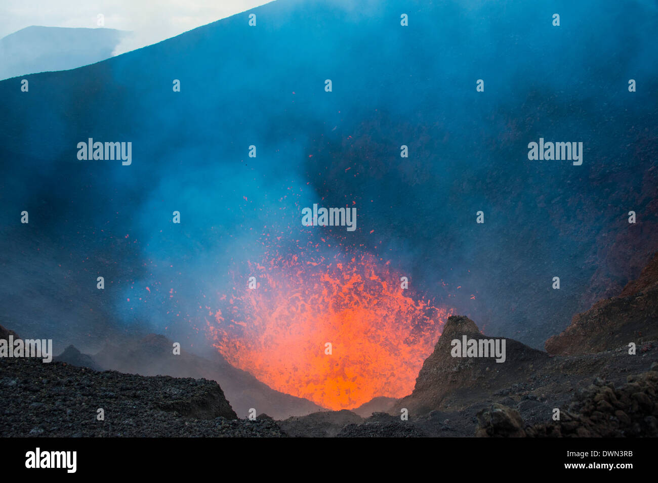Active lava eruption on the Tolbachik volcano, Kamchatka, Russia, Eurasia Stock Photo