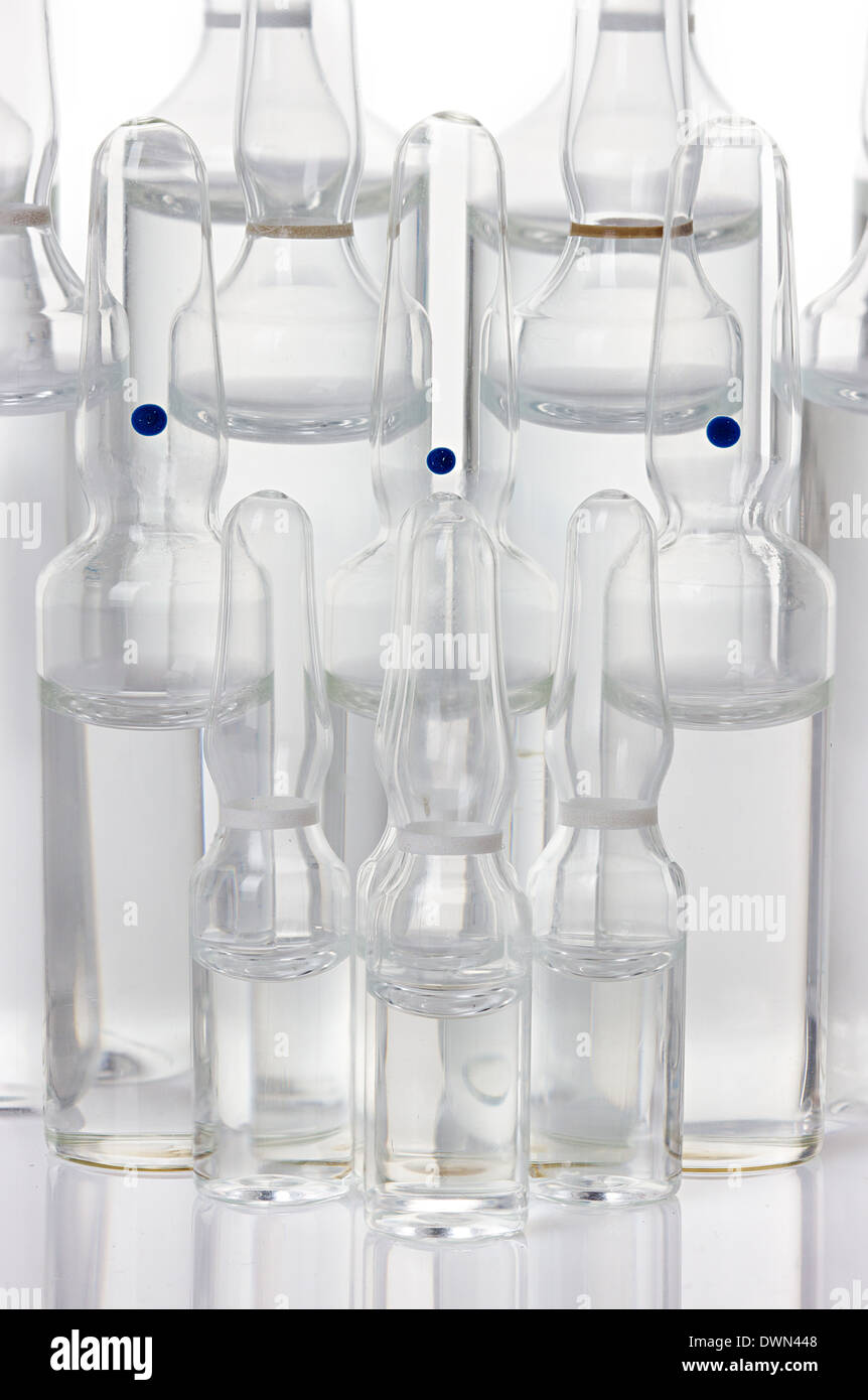 ampules, vials close up on white background Stock Photo