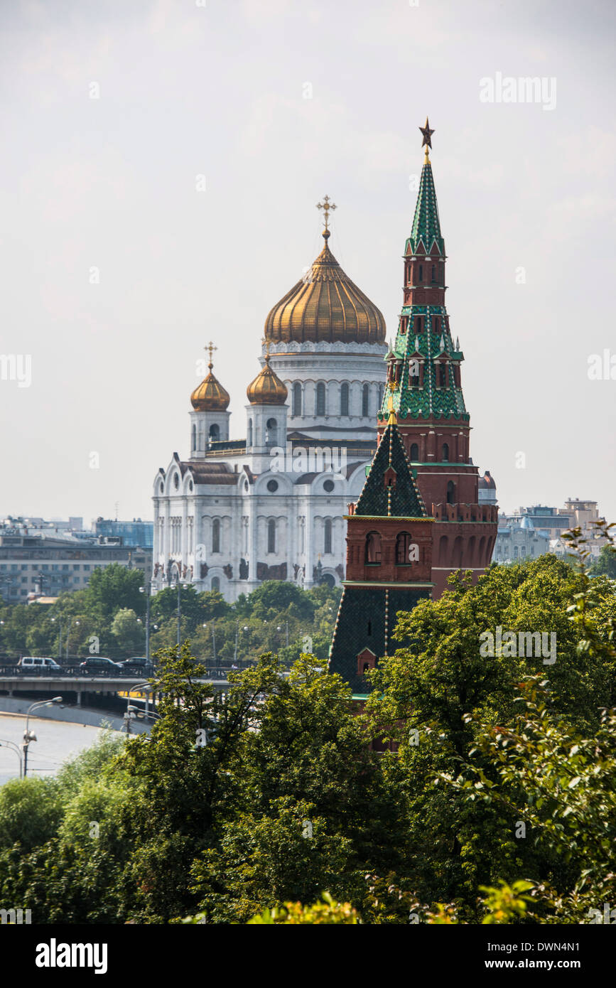 The Kremlin, UNESCO World Heritage Site, and the Church of Christ the Saviour, Moscow, Russia, Europe Stock Photo