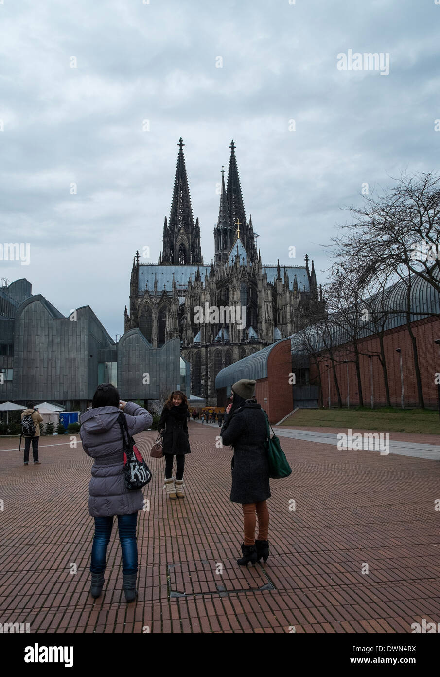 tourists taking photo at cologne cathedral koln Stock Photo
