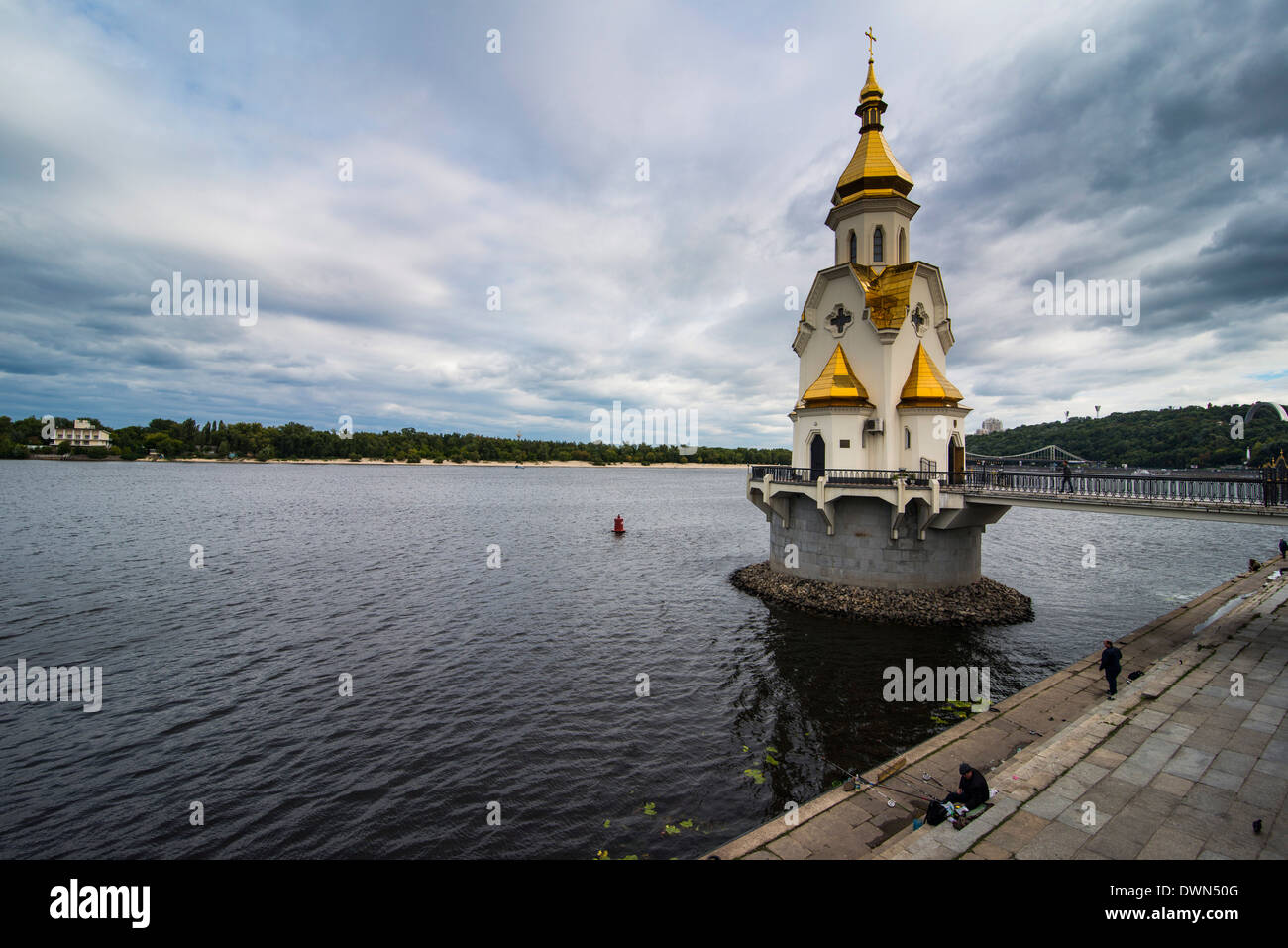 Chapel above Dnieper River, Kiev (Kyiv), Ukraine, Europe Stock Photo