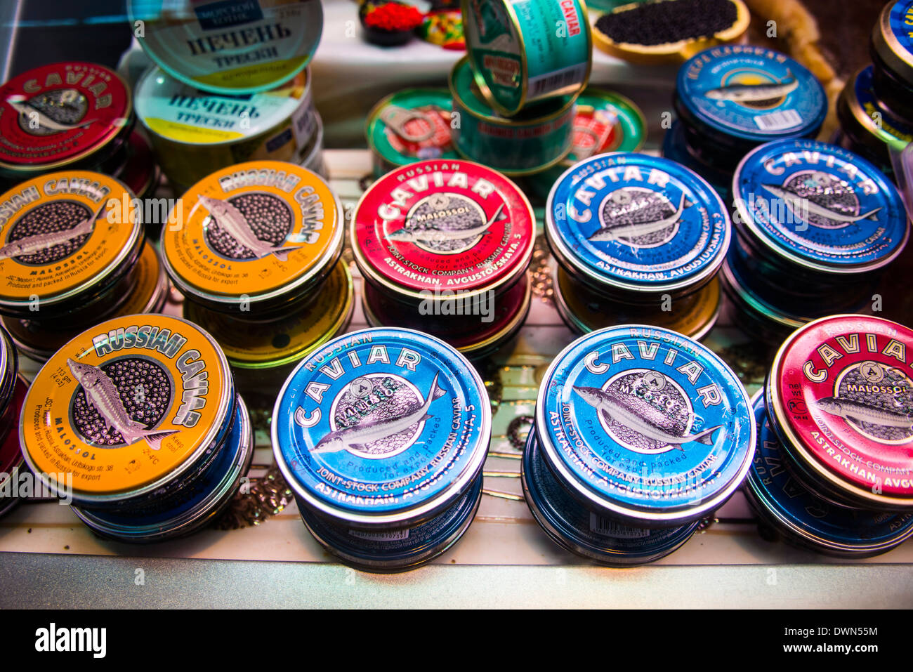 Caviar for sale in the market of Kiev (Kyiv), Ukraine, Europe Stock Photo