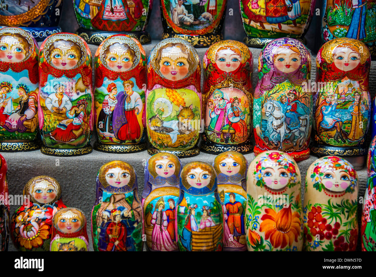 Russian dolls for sale as souvenirs in Kiev (Kyiv), Ukraine, Europe Stock Photo