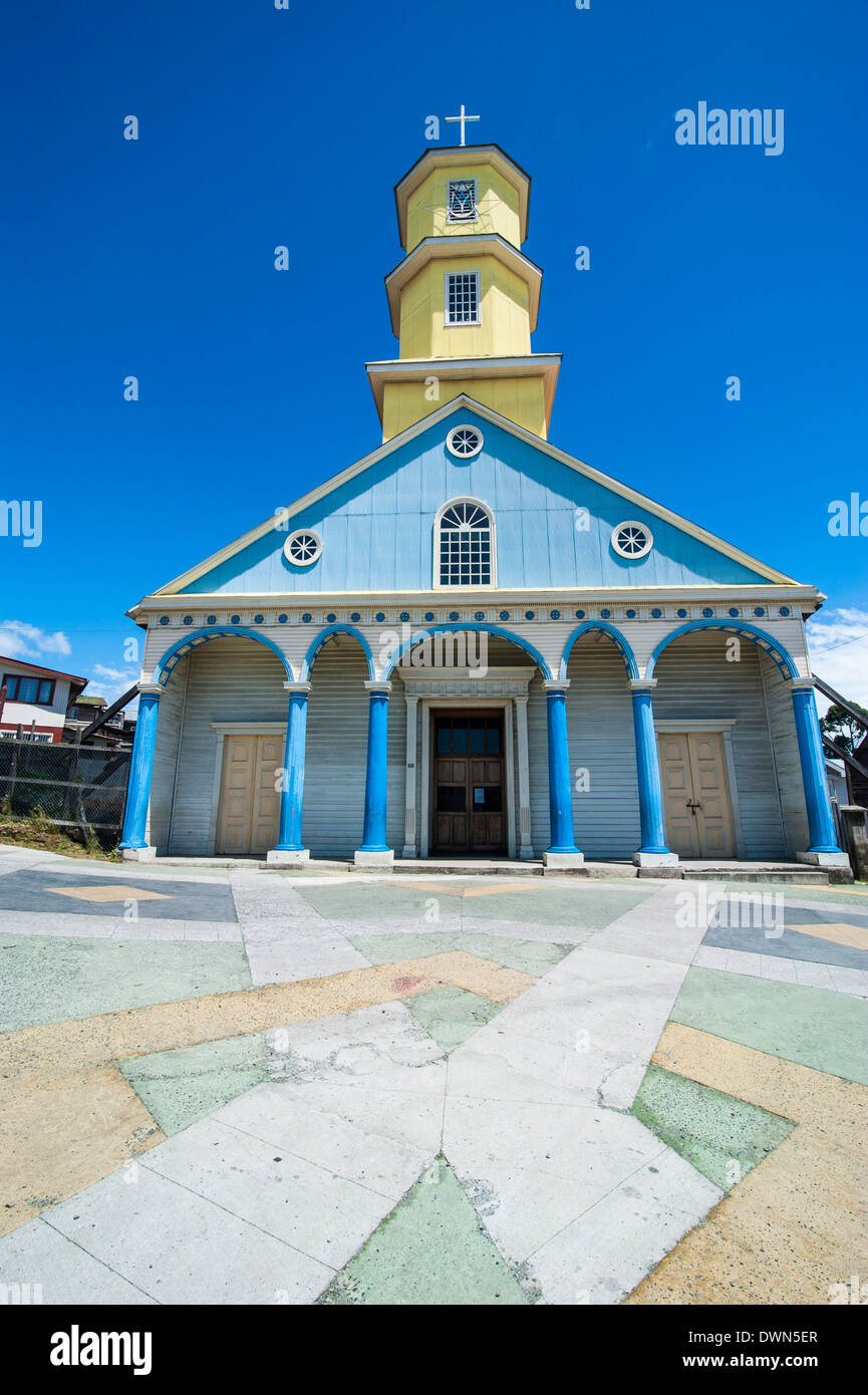 Iglesia San Carlos de Chonchi, UNESCO World Heritage Site, Chonchi, Chiloe, Chile, South America Stock Photo