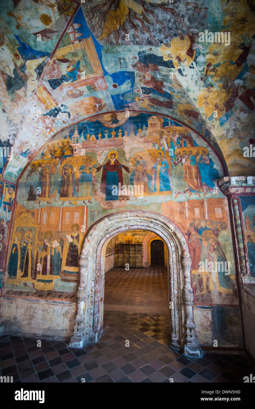 Colourful wall paintings in the Church of Elijah the Prophet in Yaroslavl, UNESCO World Heritage Site, Golden Ring, Russia Stock Photo