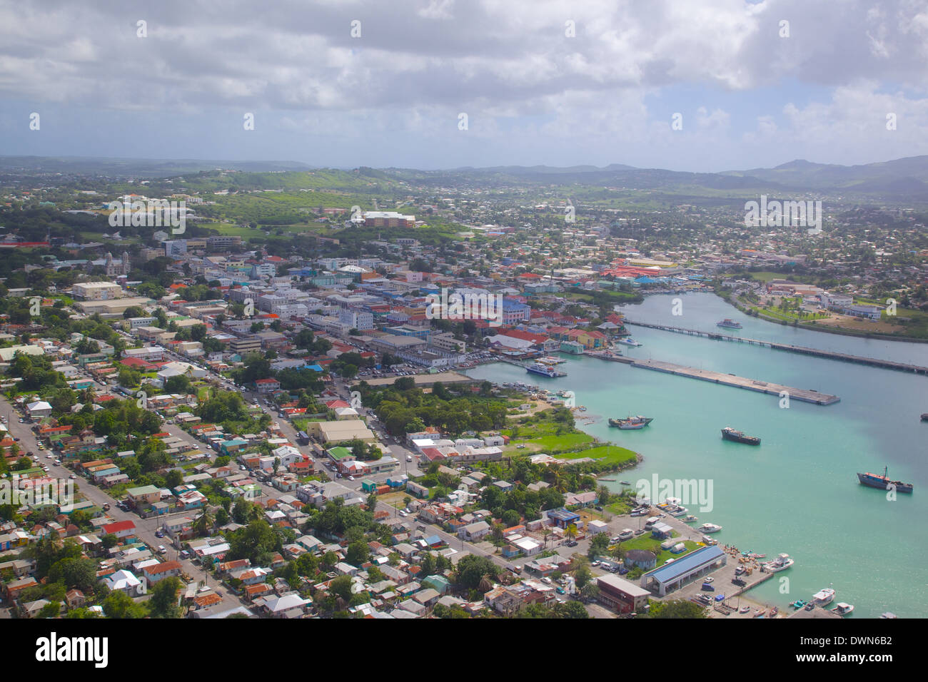 View over St. Johns, Antigua, Leeward Islands, West Indies, Caribbean, Central America Stock Photo
