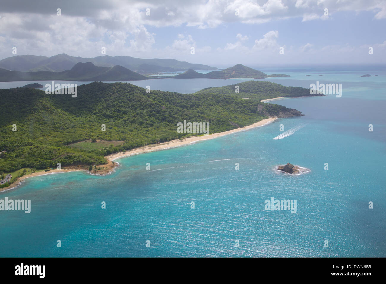 View over Hawksbill Bay, Antigua, Leeward Islands, West Indies, Caribbean, Central America Stock Photo