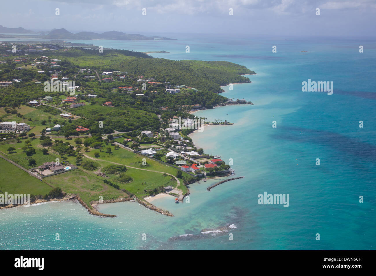 View of Boons Bay and Blue Water Bay, Antigua, Leeward Islands, West Indies, Caribbean, Central America Stock Photo