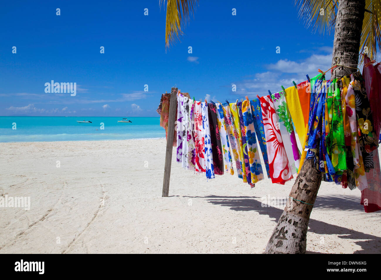 Beach and vendor's stall, Jolly Harbour, St. Mary, Antigua, Leeward Islands, West Indies, Caribbean, Central America Stock Photo