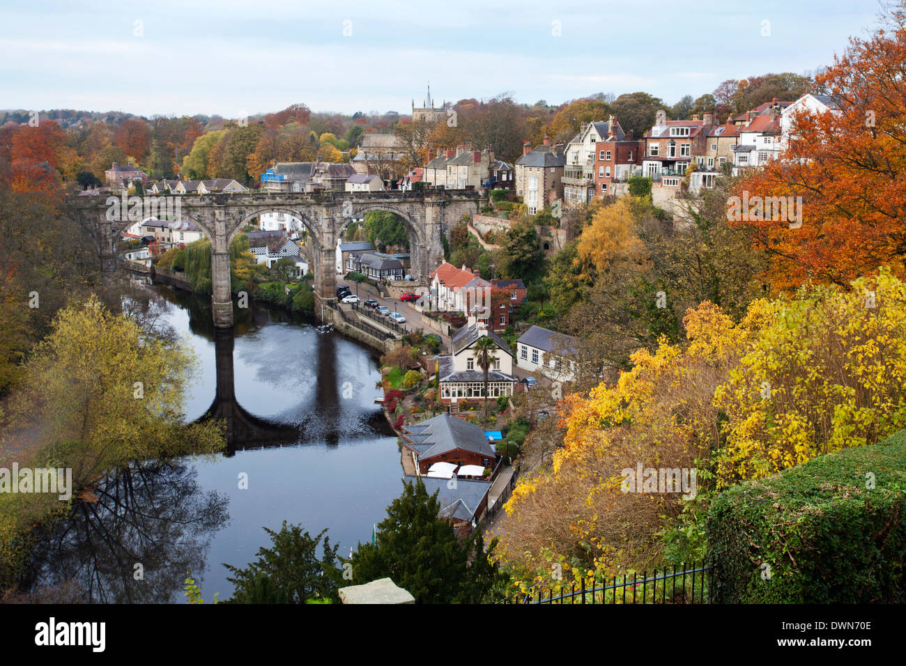 Viaduct over the River Nidd at Knaresborough, in autumn, North Yorkshire, Yorkshire, England, United Kingdom, Europe Stock Photo