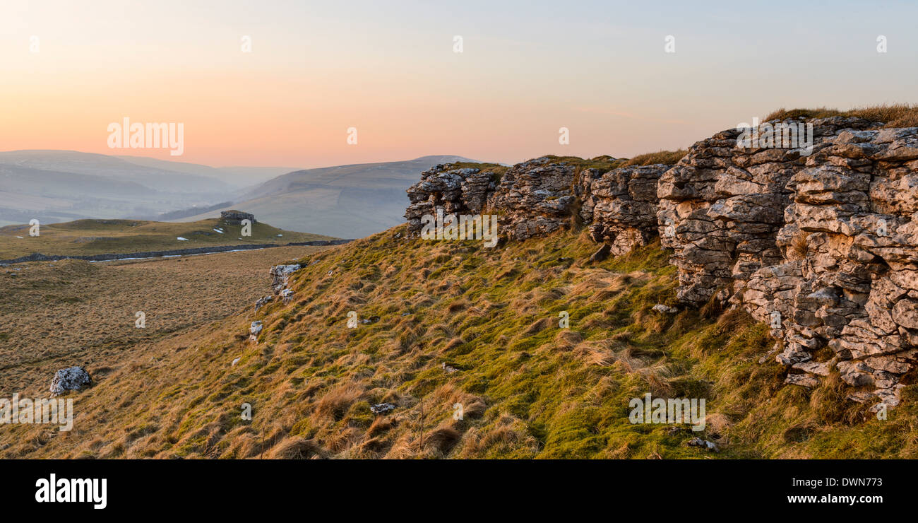 Looking towards Conistone Pie and Hawkswick Moor on a late winter afternoon in Wharfedale, Yorkshire, England, UK Stock Photo