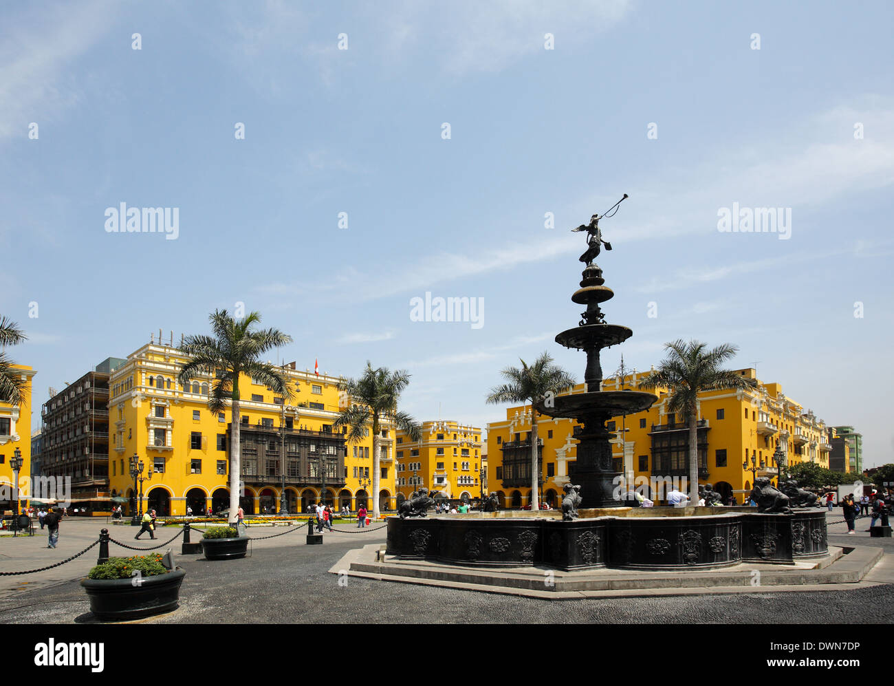 Bronze fountain with the statue of the Angel of Fame, Plaza Mayor, Lima