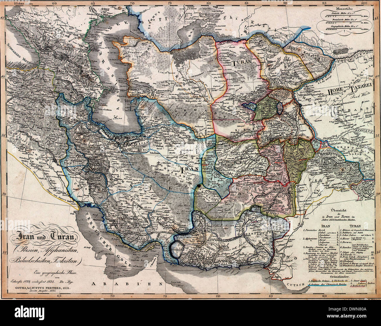 Iran and Turan : Persia, Afghanistan, Biludschistan, Tuckestan : map / 1835 Stock Photo