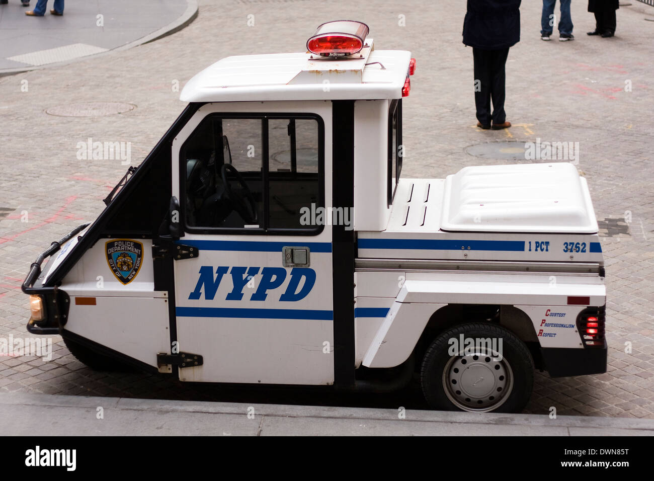 An New York Police Department 3 wheeled interceptor scooter parked on