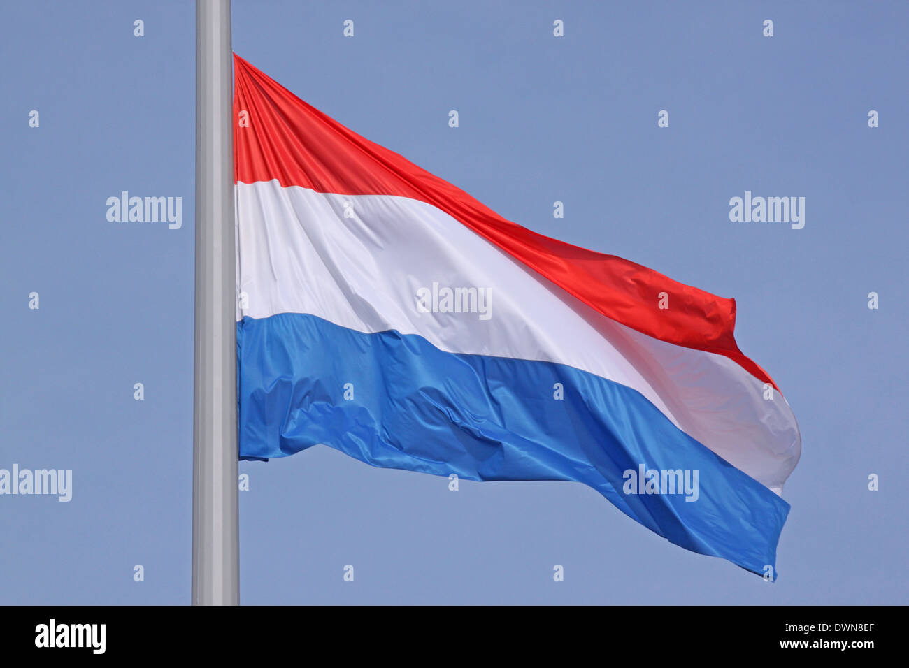 flag of Luxembourg over blue sky Stock Photo