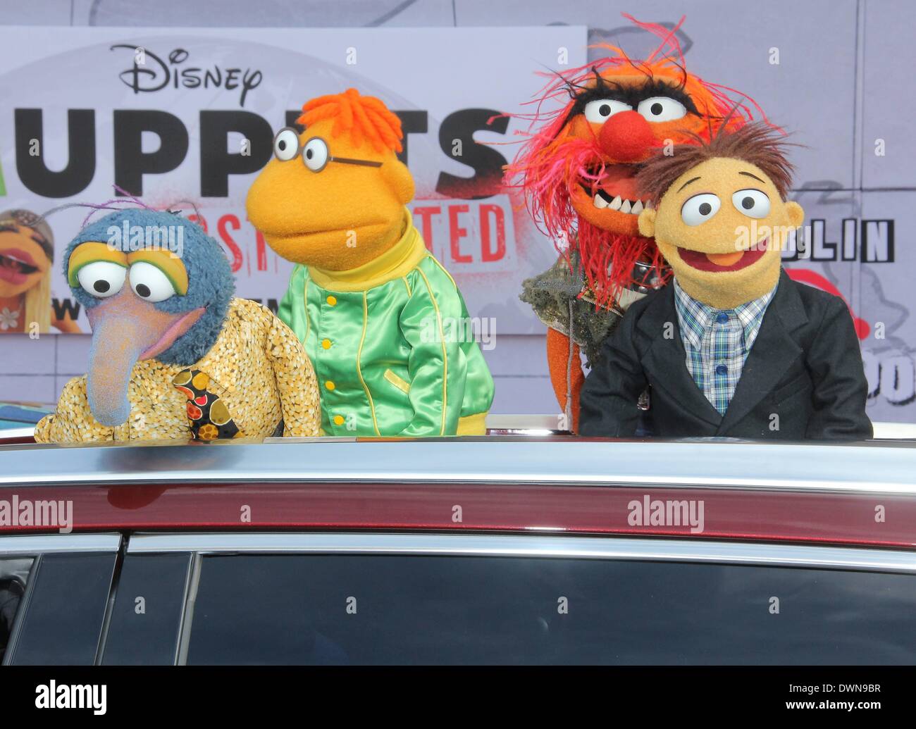 Los Angeles, California, USA. 11th Mar, 2014. Muppet characters The Great Gonzo, Scooter, Walter and Animal attend Disney's ''Muppets Most Wanted'' - Los Angeles Premiere at The El Capitan Theatre on March 11th, 2014 in Hollywood, California, USA. Credit:  TLeopold/Globe Photos/ZUMAPRESS.com/Alamy Live News Stock Photo