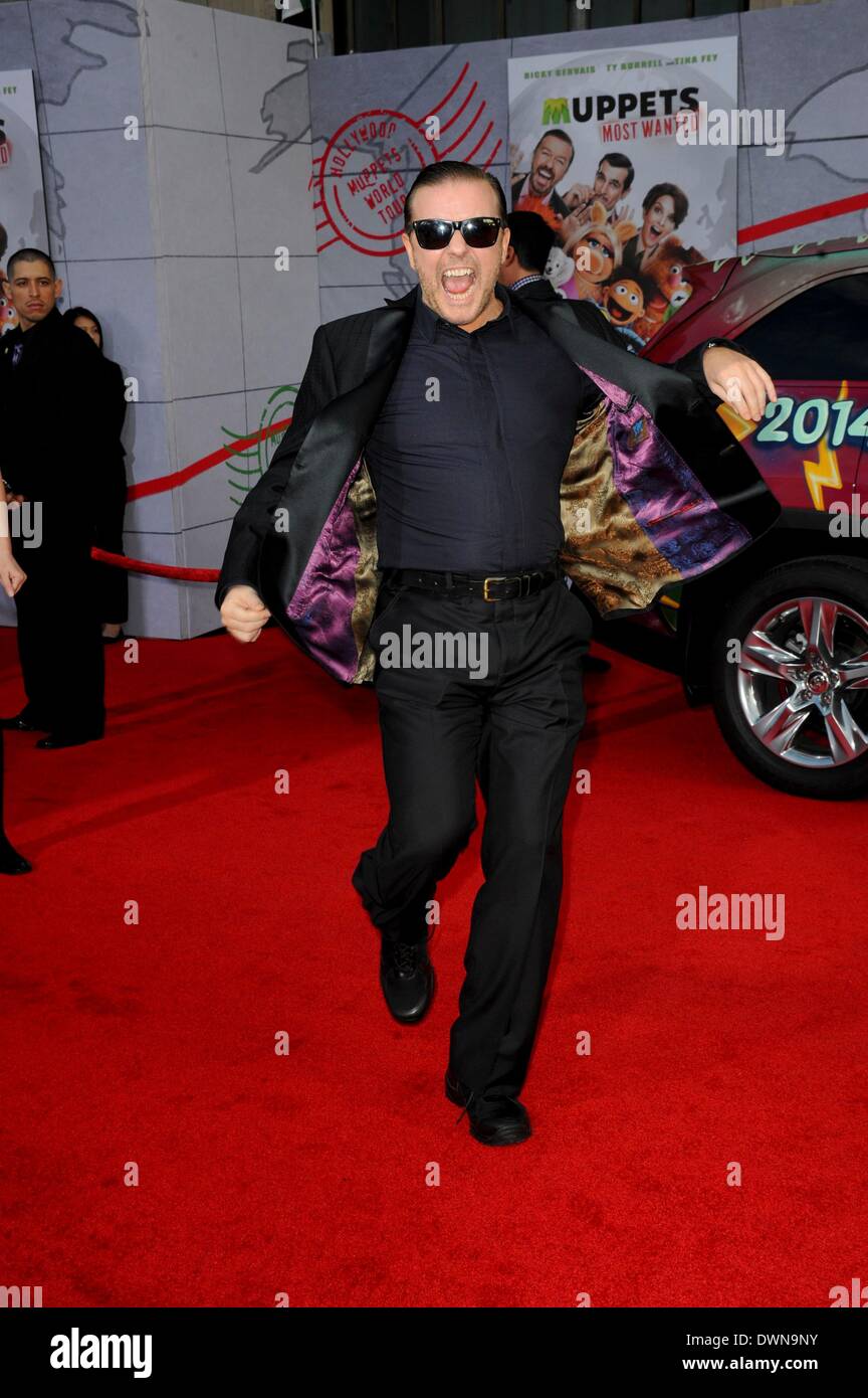 Los Angeles, California, USA. 11th Mar, 2014. Ricky Gervais at arrivals