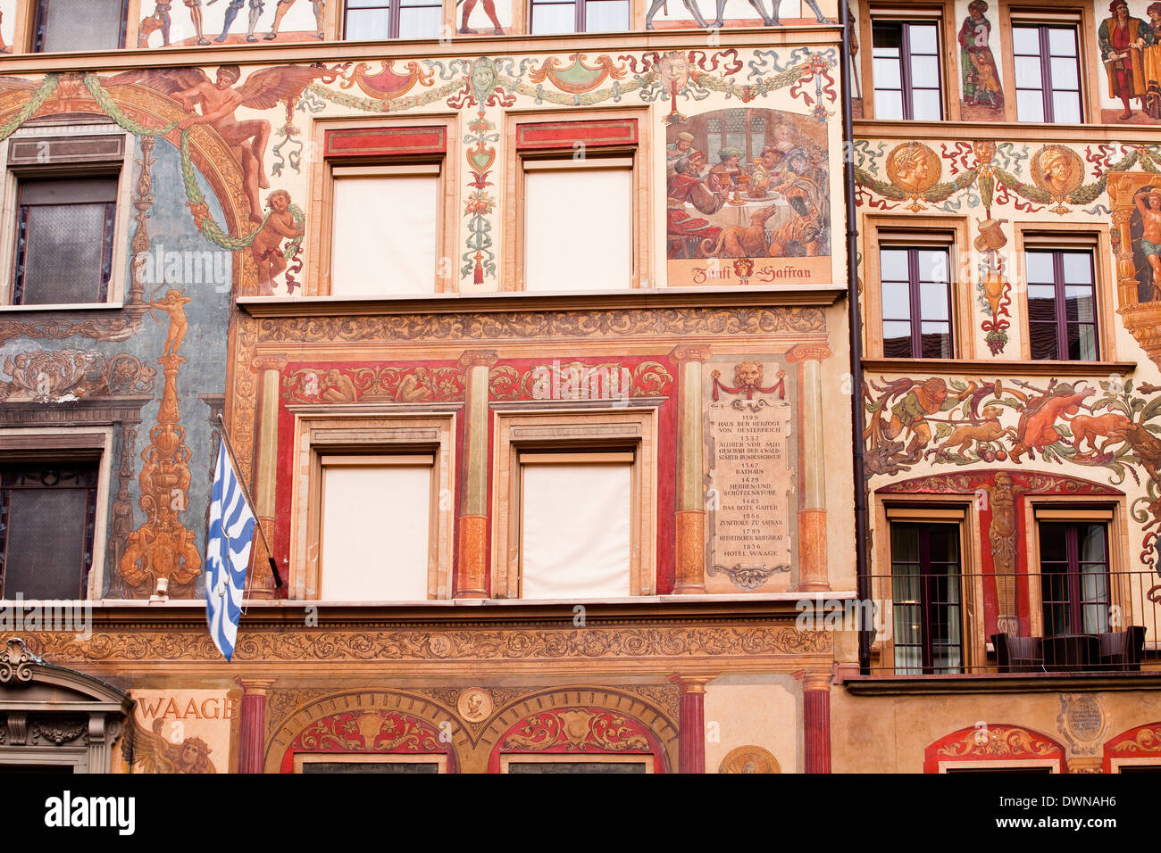 Painted building facades in the city of Lucerne, Switzerland, Europe Stock Photo