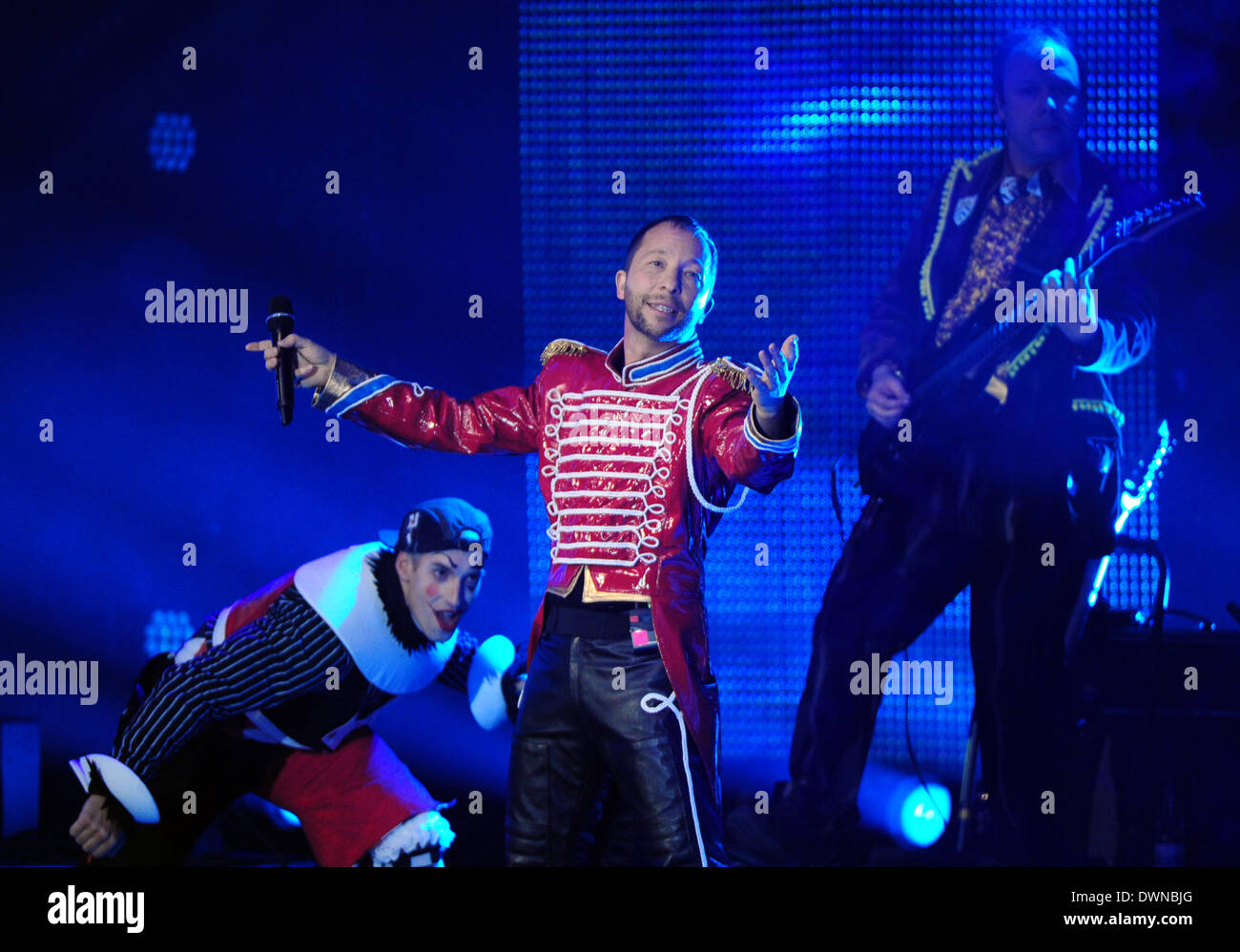 Frankfurt, Germany. 11th Mar, 2014. DJ Bobo (C) performs on stage ...