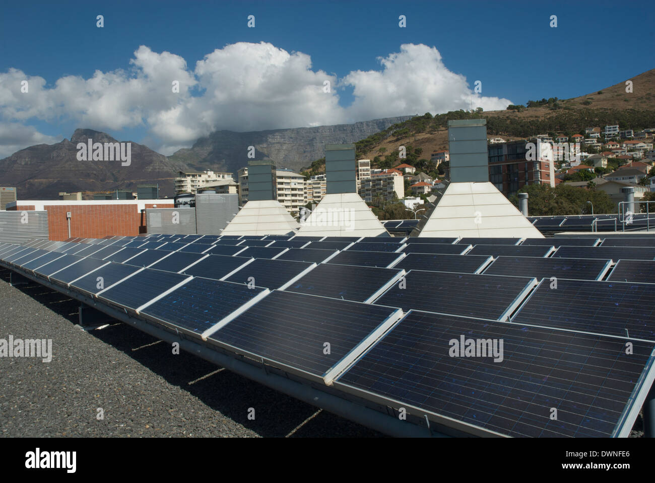 Solar panels on the roof of the BP Building, Cape Town, South Africa