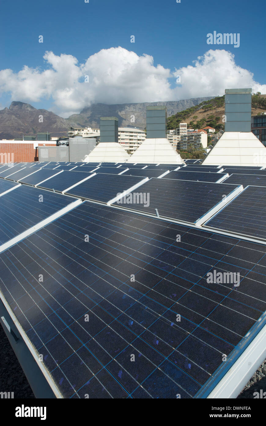 Solar panels on the roof of the BP Building, Cape Town, South Africa