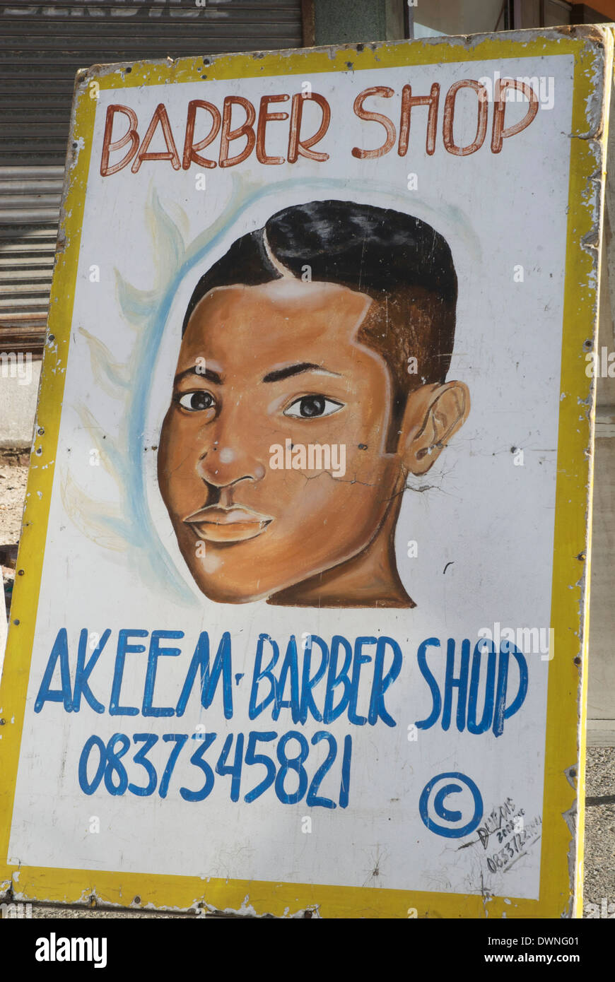 Hand painted barber shop sign, Cape Town, South Africa, 2012 Stock