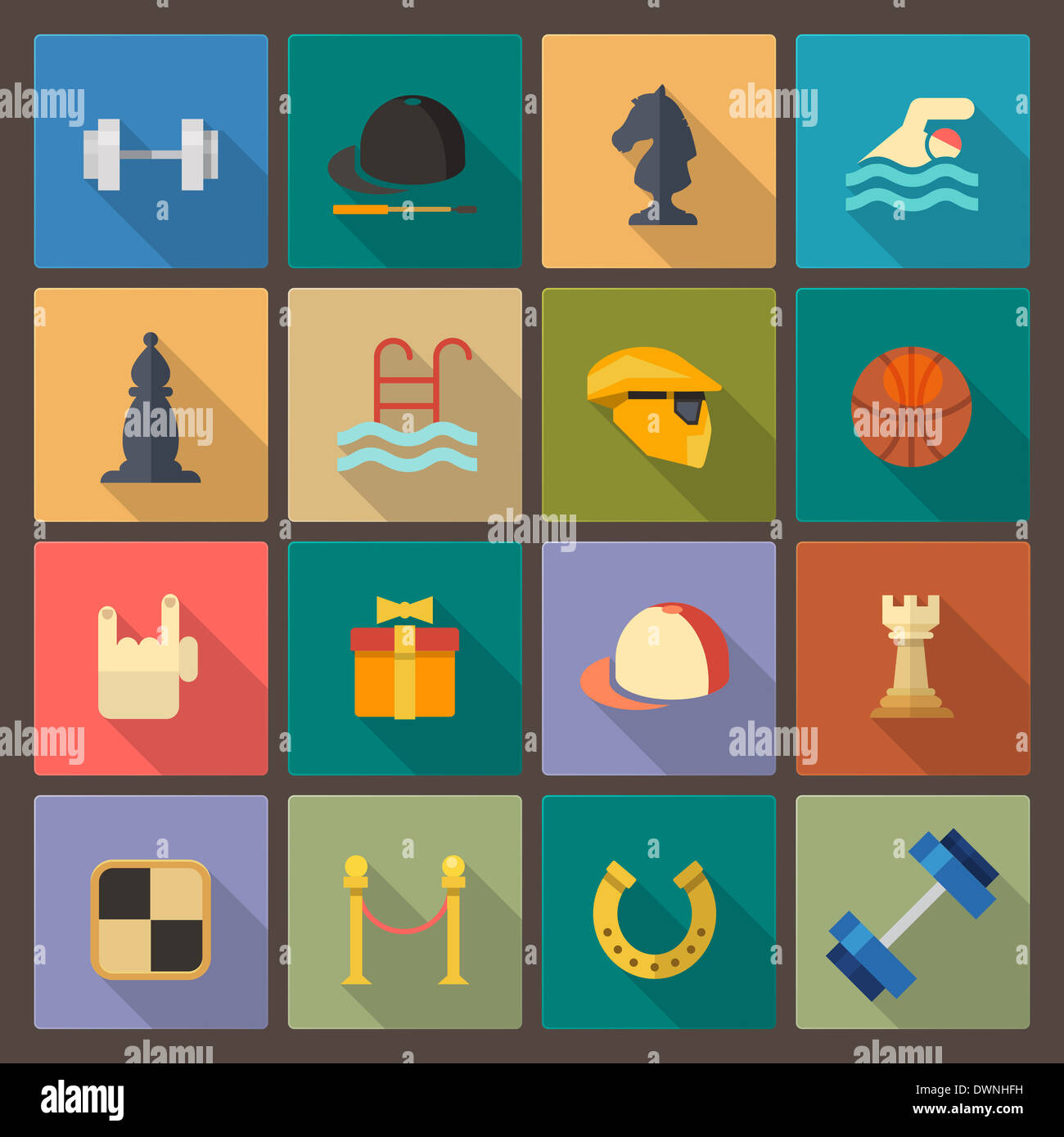 Vector set of sixteen sport icons in flat design style Stock Photo - Alamy