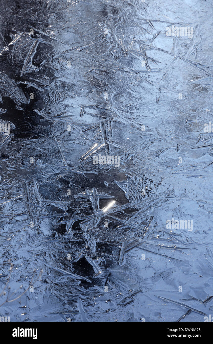 Ice crystals on an icy surface, Bavaria, Germany Stock Photo