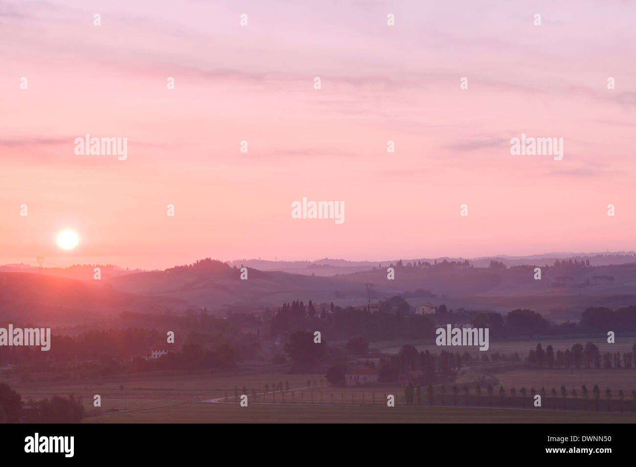 Sunrise, morning atmosphere, Colle di Val d'Elsa, Tuscany, Italy Stock Photo