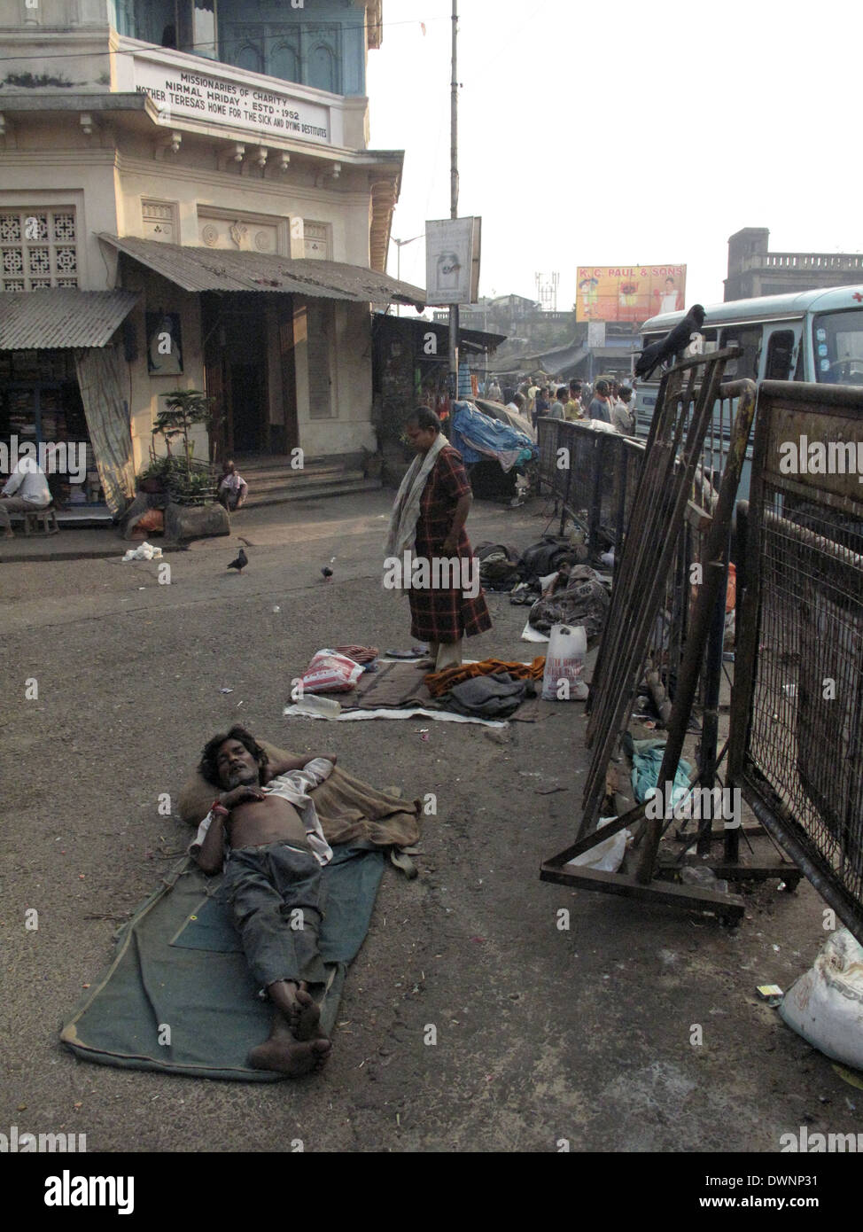 Streets of Kolkata. Thousands of beggars are the most disadvantaged castes living in the streets, January 23, 2009. Stock Photo