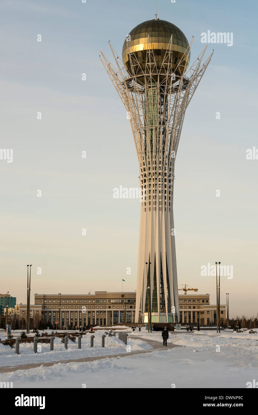 Bayterek tower in winter, Astana, Kazakhstan Stock Photo