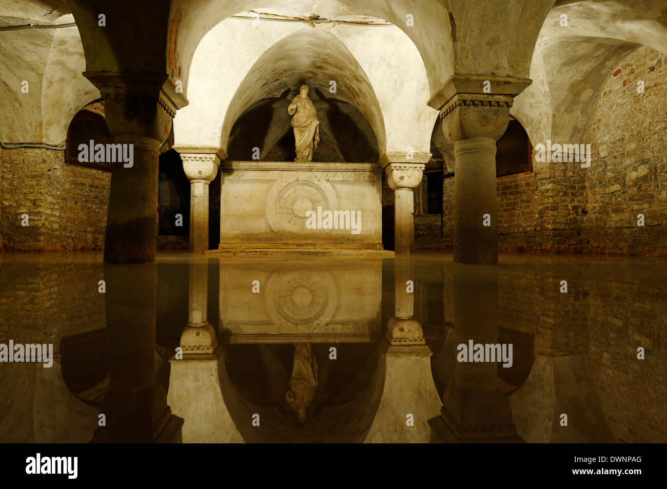 Flooded crypt of San Zaccaria church, San Marco quarter, Venice, Veneto, Italy Stock Photo
