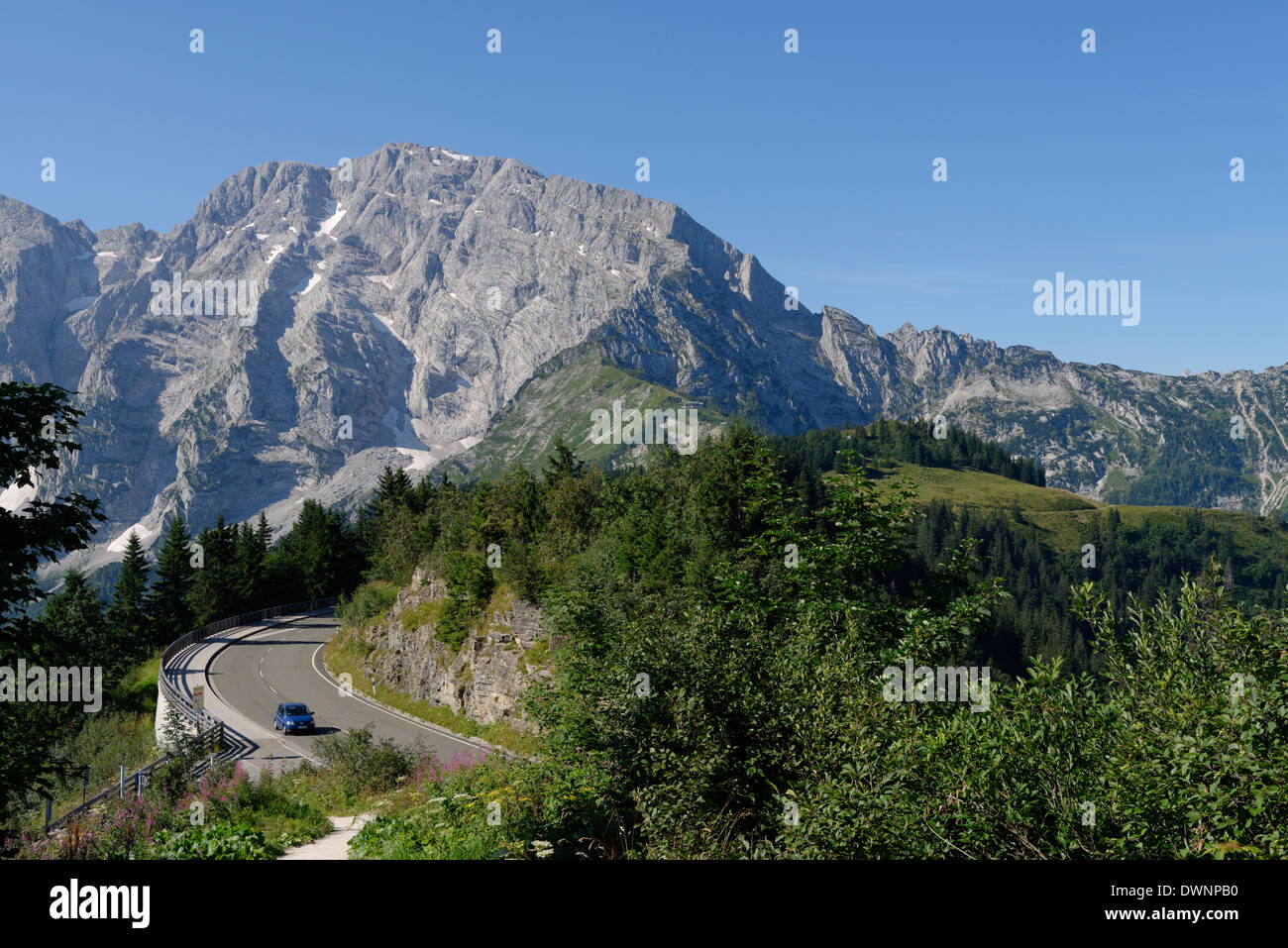 Rossfeldstraße, German Alpine Road, with Hohen Göll Mountain, Berchtesgadener Land district, Upper Bavaria, Bavaria, Germany Stock Photo