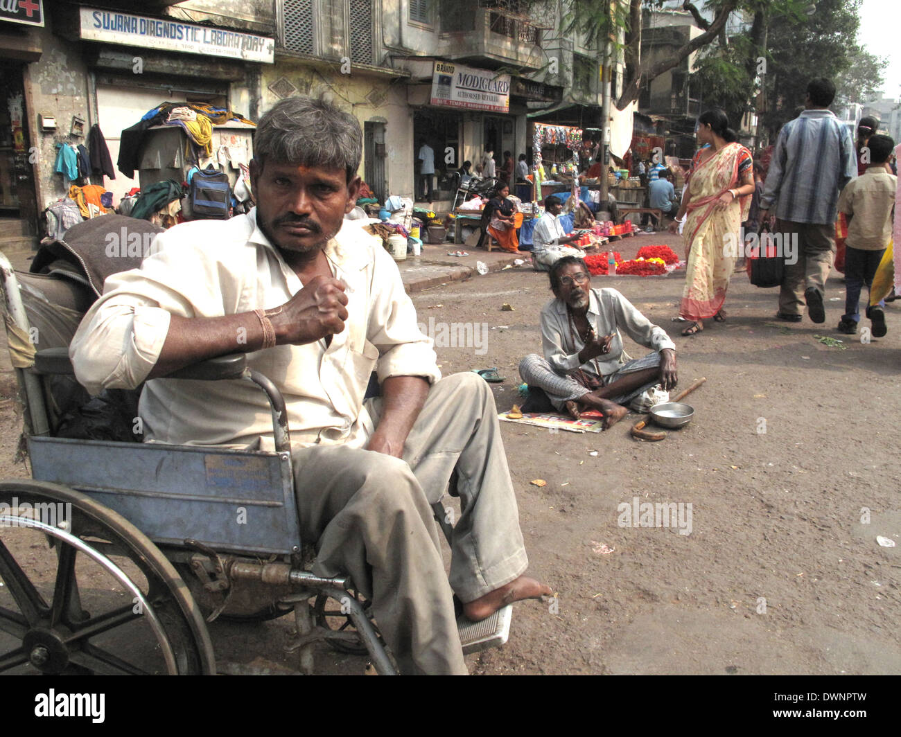 Streets of Kolkata. Thousands of beggars are the most disadvantaged castes living in the streets, January 24, 2009. Stock Photo