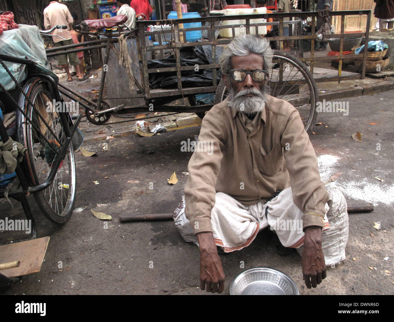 Streets of Kolkata. Thousands of beggars are the most disadvantaged castes living in the streets, January 24, 2009. Stock Photo