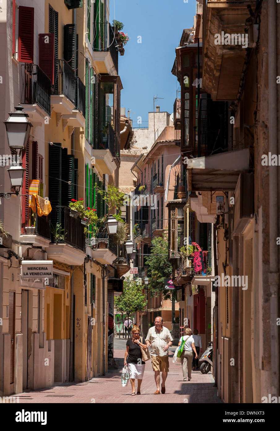Typical alleyway in the historic centre of Palma de Mallorca, Majorca, Balearic Islands, Spain Stock Photo